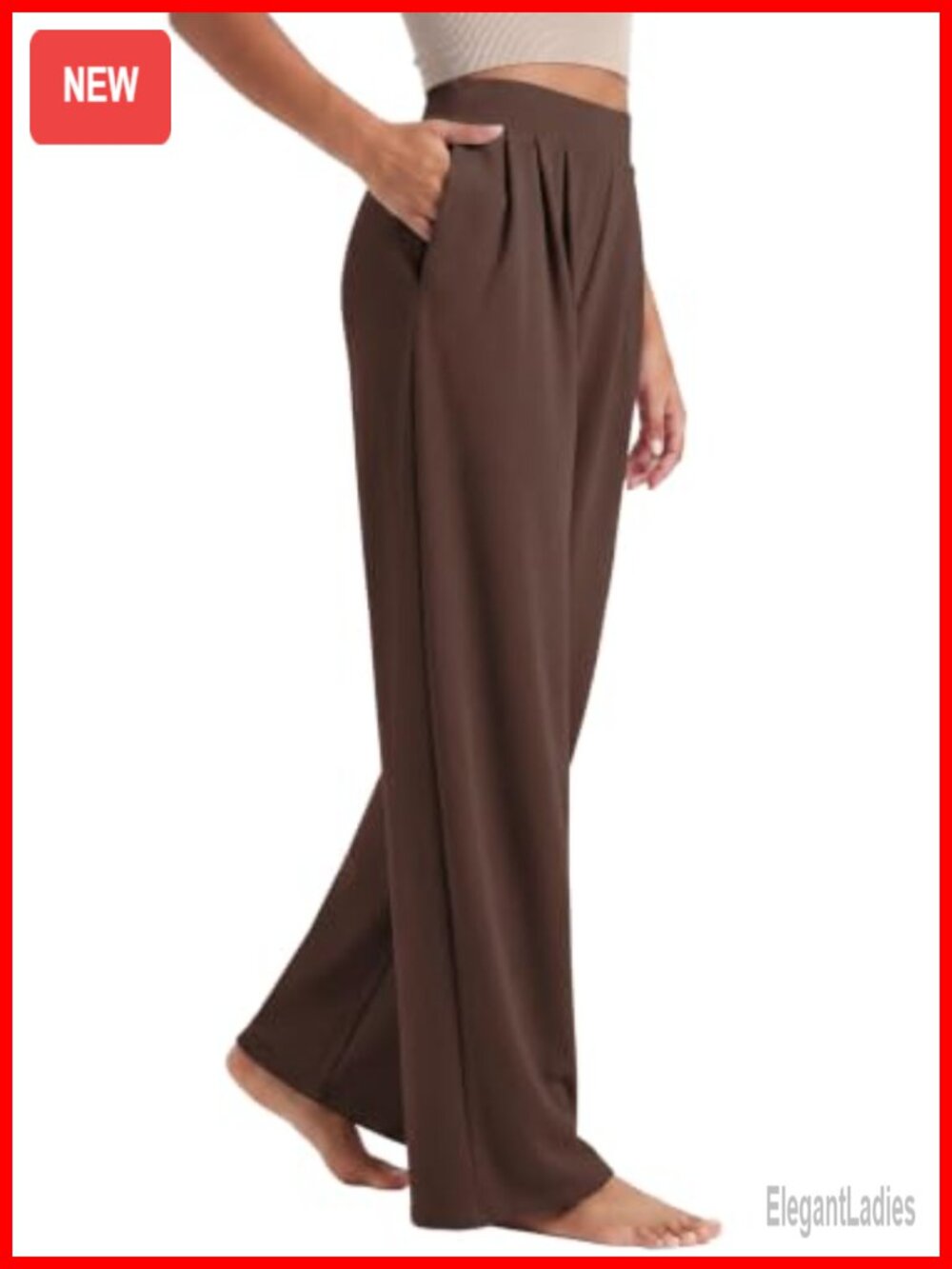 Wide Leg Stretchy High Rise Pull On Work Casual Pants
